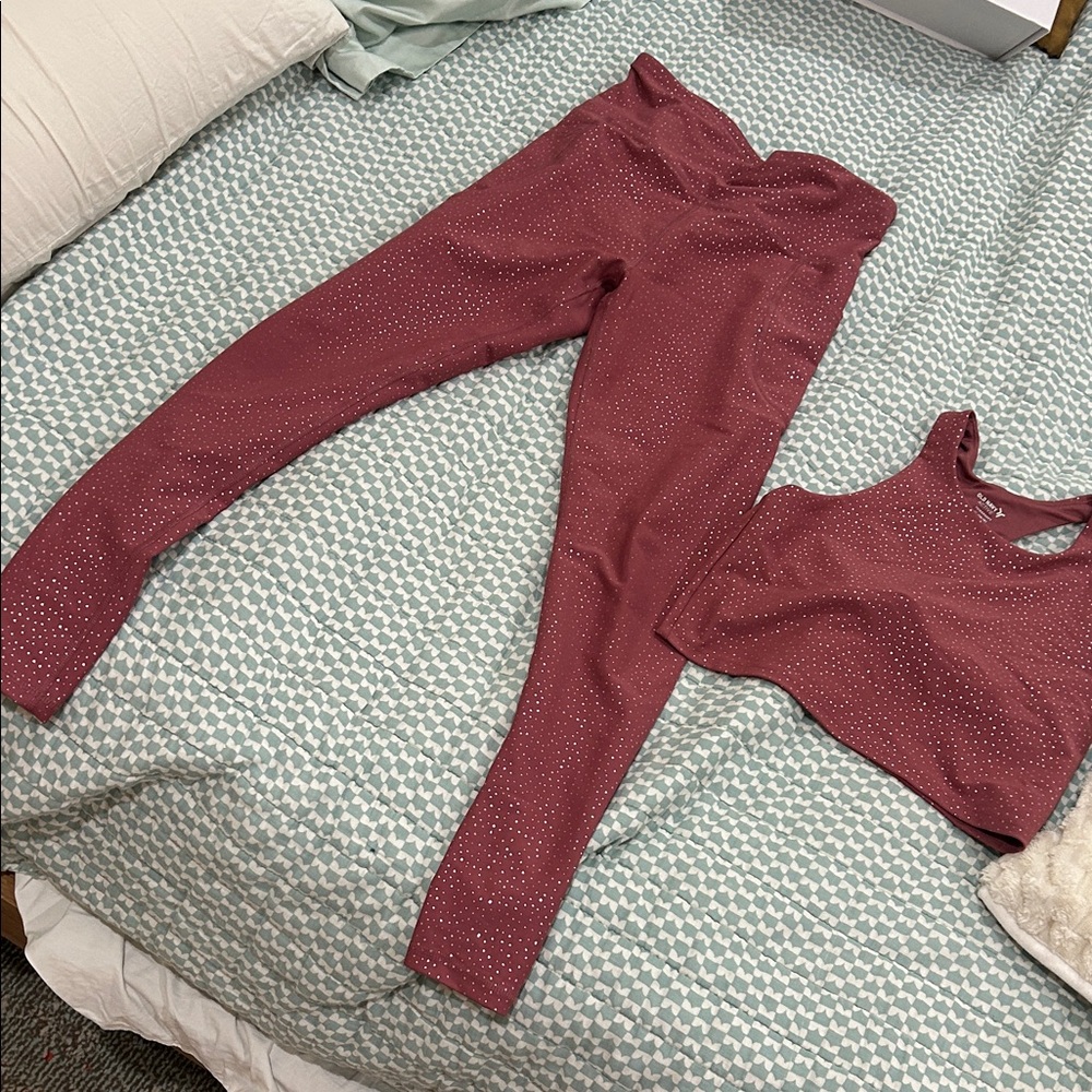 Old Navy Burgundy Activewear Top with White Dots